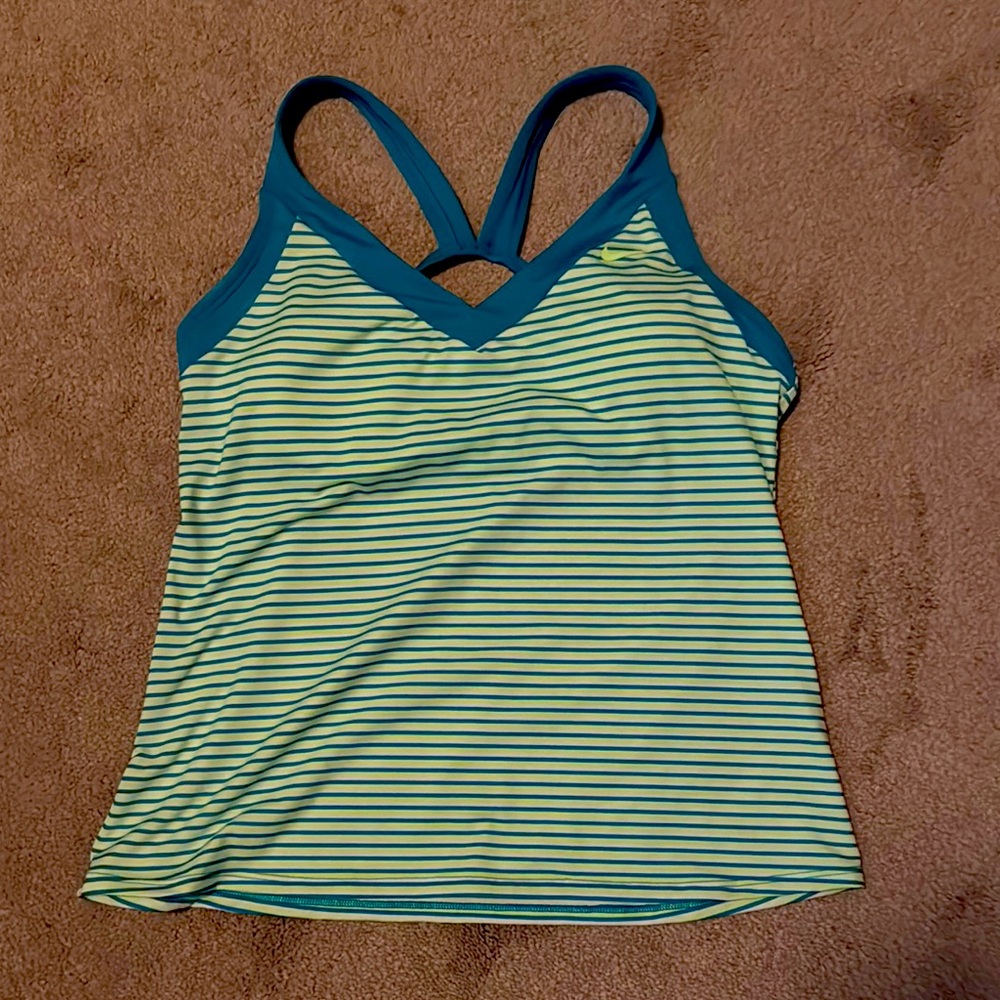 Nike Women's Blue and Green Striped Swim Tankini